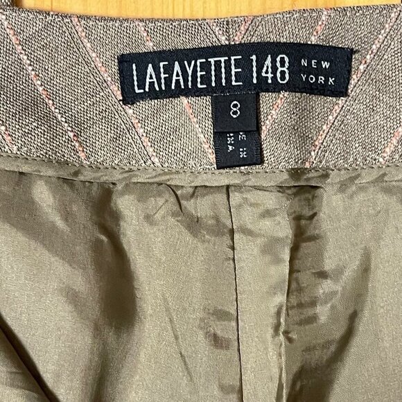 NWT Lafayette 148 New York Womens Mocha Pinstripe Pants pale pink Size 8 - Picture 5 of 10